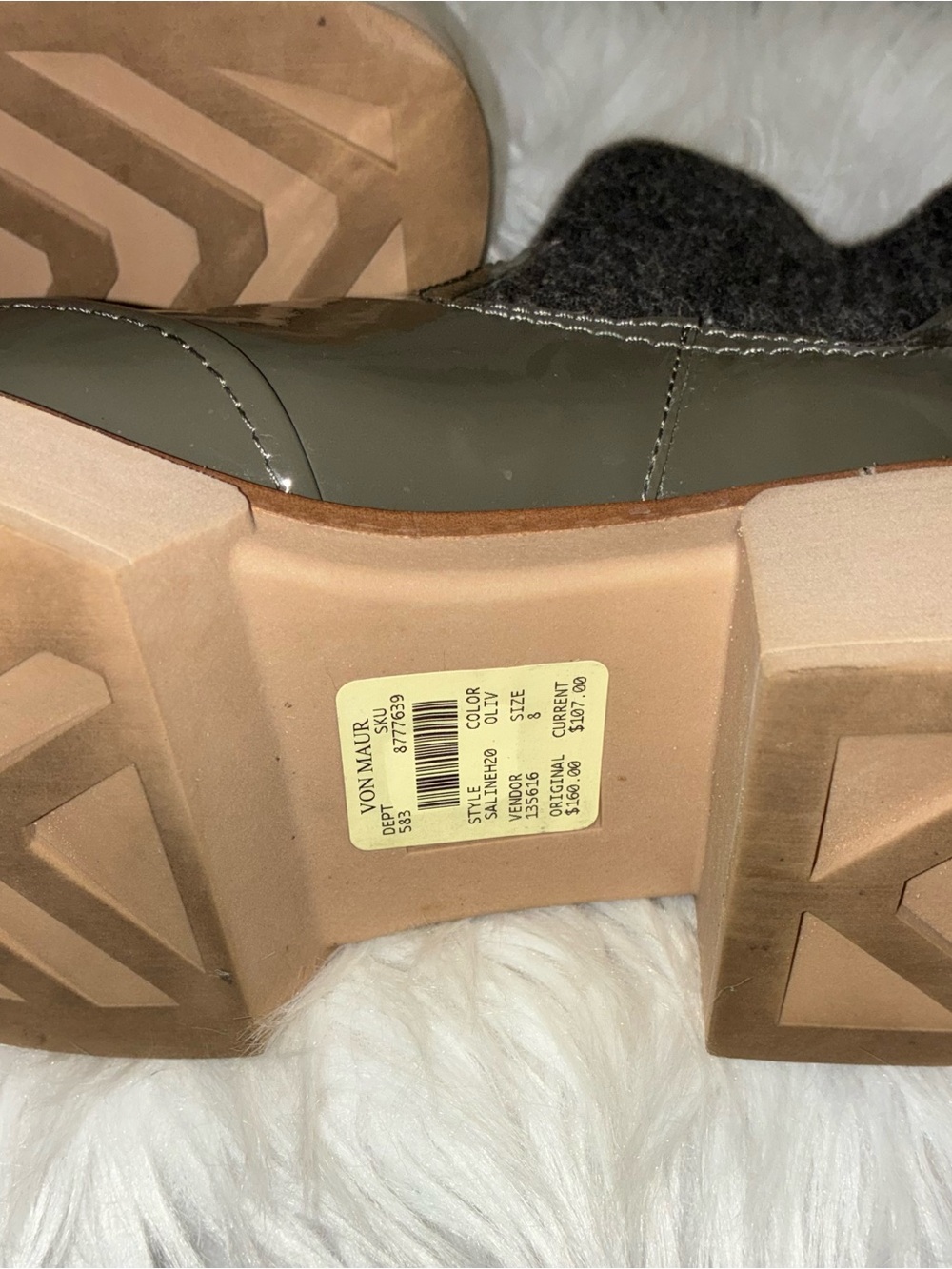 Dolce Vita Saline H2O boots olive patent leather finish grey knit cuff Sz 8 - Picture 9 of 9